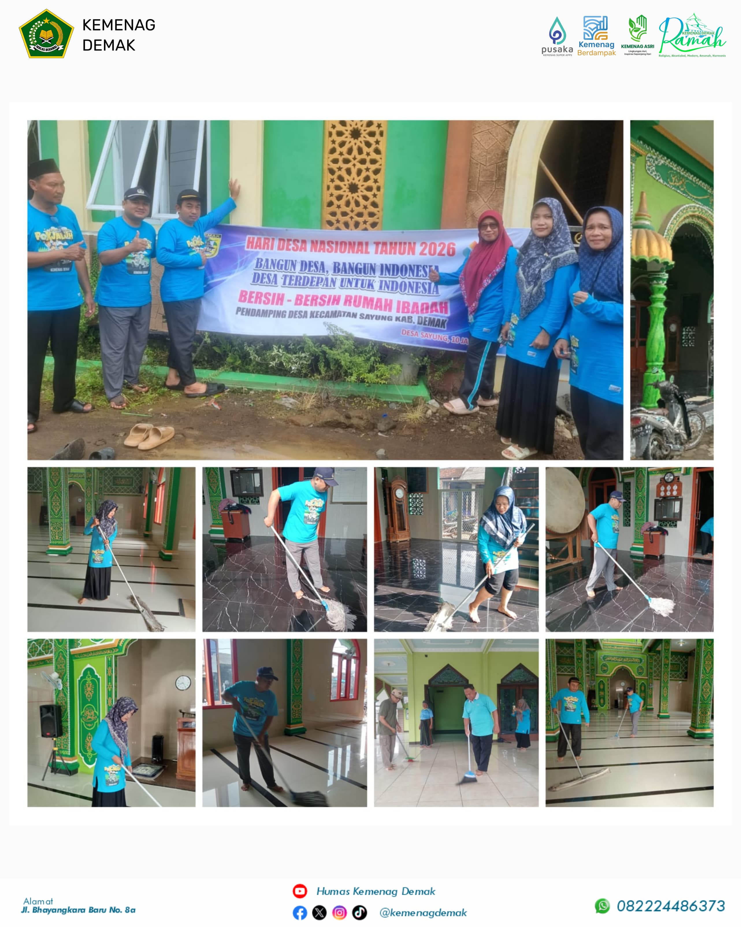 Semarak Hari Desa Nasional, Kemenag Demak Gotong Royong Bersama Warga Bersihkan Rumah Ibadah