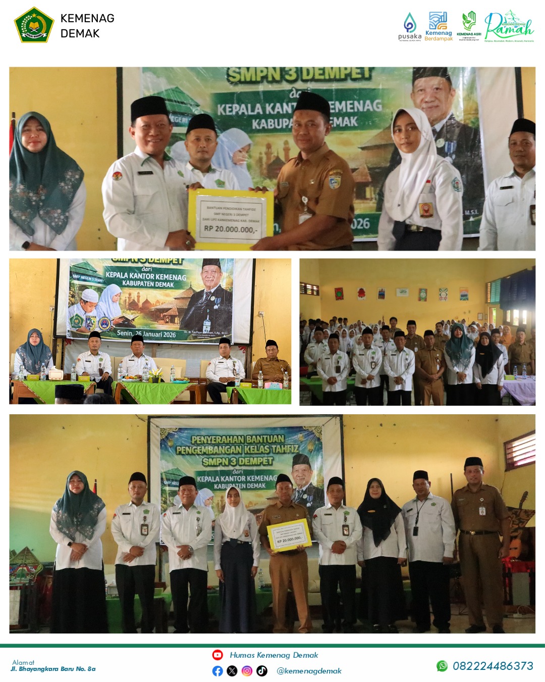 Wujud Komitmen Pendidikan Agama, Kepala Kantor Kemenag Demak Salurkan Bantuan Kelas Tahfidz